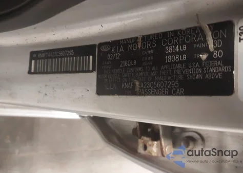 2012 Kia Forte Lx z USA, uszkodzony, nr VIN KNAFT4A23C5607295